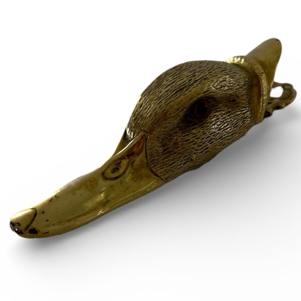 Antique Brass Figural Duck Paperweight Letter Holder Wall Mount - Picture 13 of 16